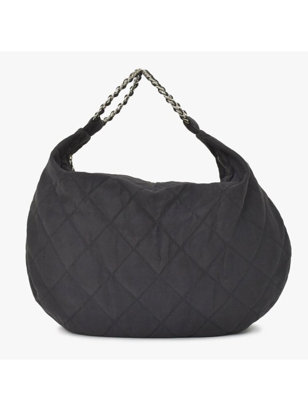 Chanel Chain Handle Handbag CC Logo Charm Quilted Black Canvas Silver